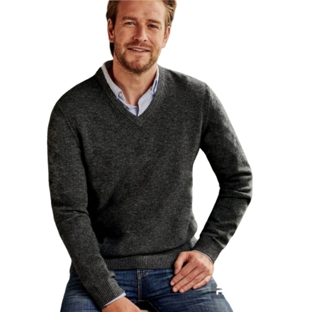 Glenhuskey Lambswool Organic Fisherman V Neck Sweater - Men's XXL